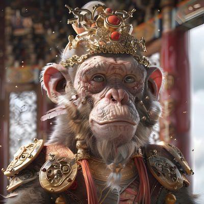 Porträt des Affenkönigs (Sun Wukong) in goldener Rüstung